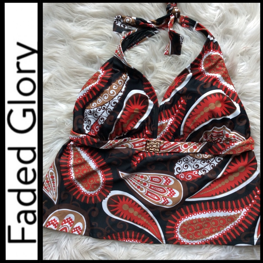 Faded Glory Red and Brown Halter Swim Top